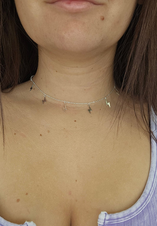 Lightening Bolt Chain Choker Necklace in Silver