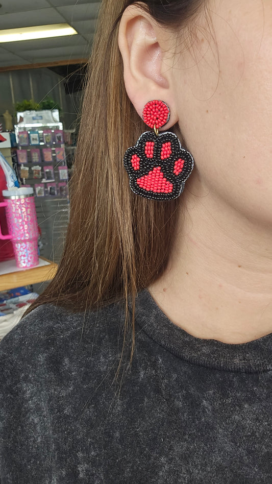 Red & Black Paw Print Earrings