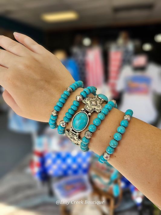 Turquoise Concho Stacked Stretch Bracelet Set
