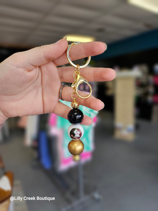 Garnet & Gold Bead Keychain