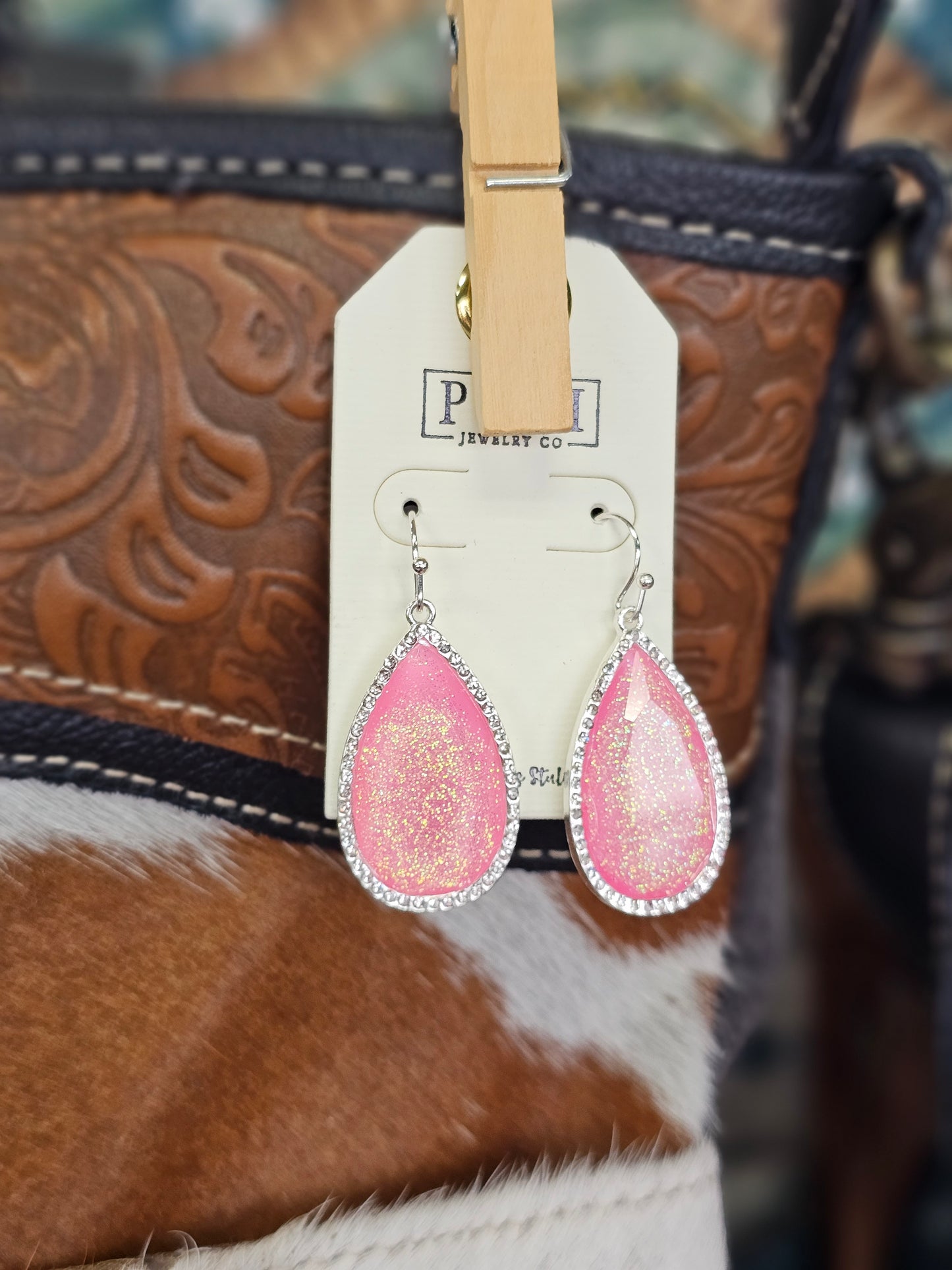 Rhinestone Teardrop Earrings in Pink