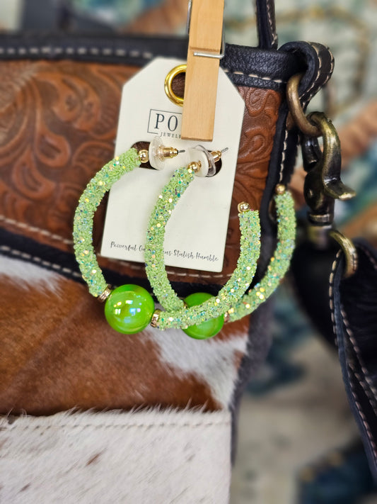 Glitter Hoop Earrings in Green