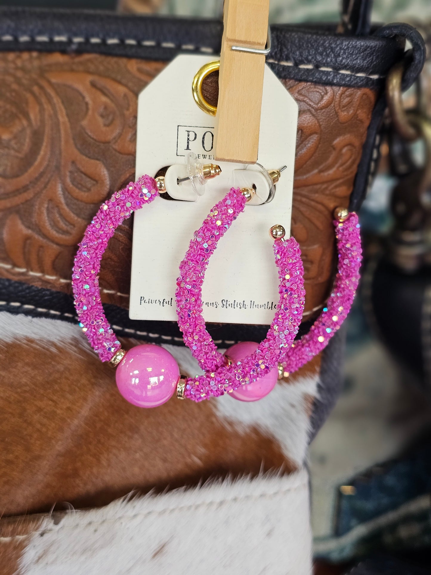 Glitter Hoop Earrings in Pink