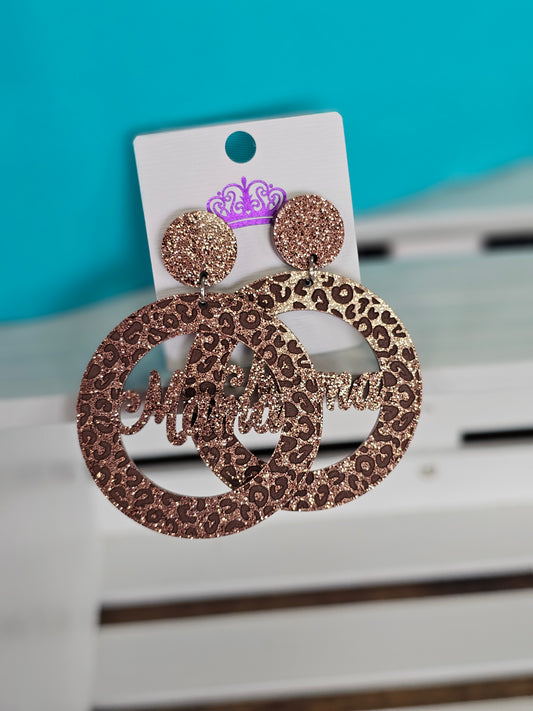 Leopard Glitter MAMA Dangle Earrings