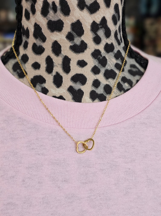 Double Heart Gold Charm Necklace