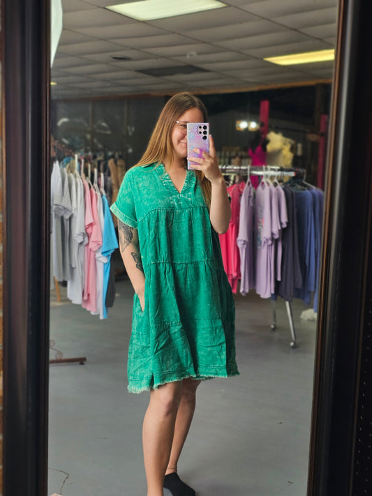 Sweetly Said Washed Linen Dress in Kelly Green