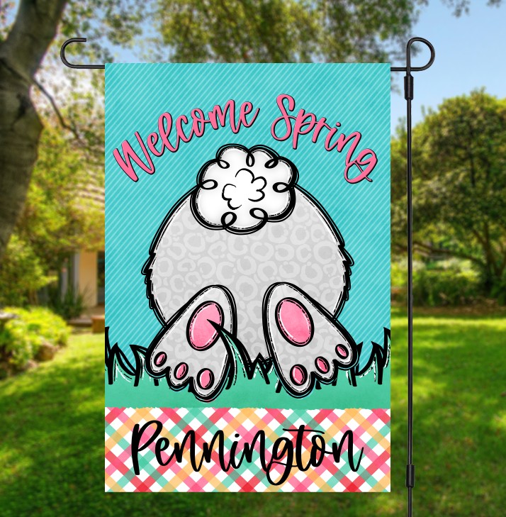 WELCOME SPRING Bunny Garden Flag with Name