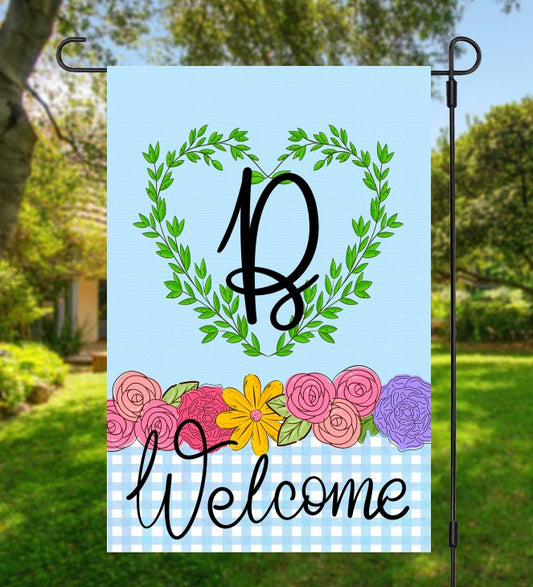 Floral WELCOME Garden Flag with Initial