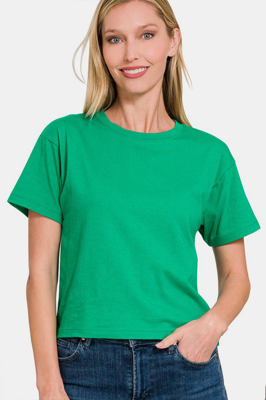 Beyond Basic Cropped T-Shirt | Zenana - GREEN