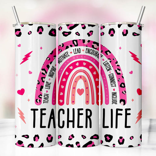 Teacher Life Pink Leopard Tumbler
