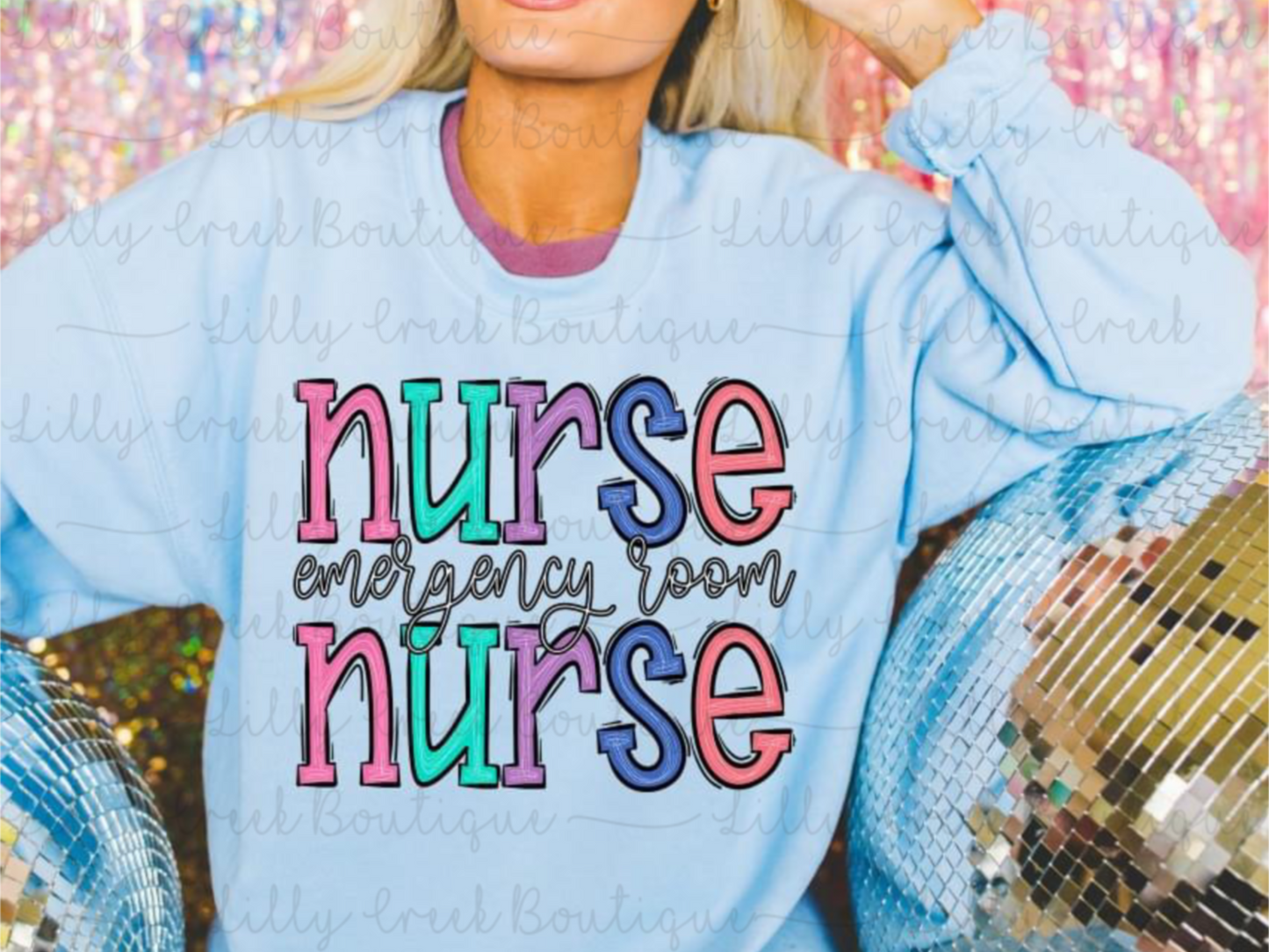 Colored Letter Emergency Room Nurse Sweatshirt