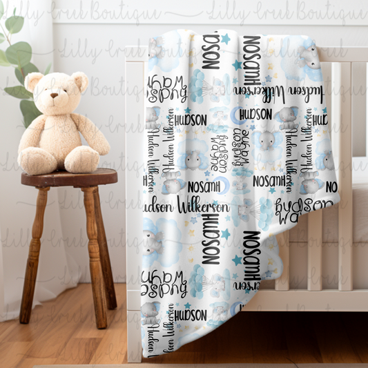 Blue Elephant Baby Boy Blanket