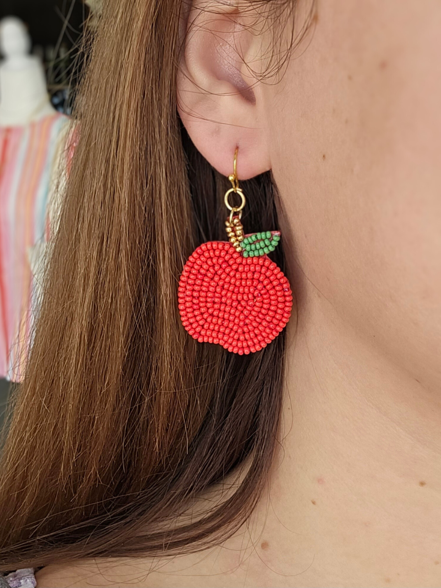 Red Apple Seed Bead Earrings