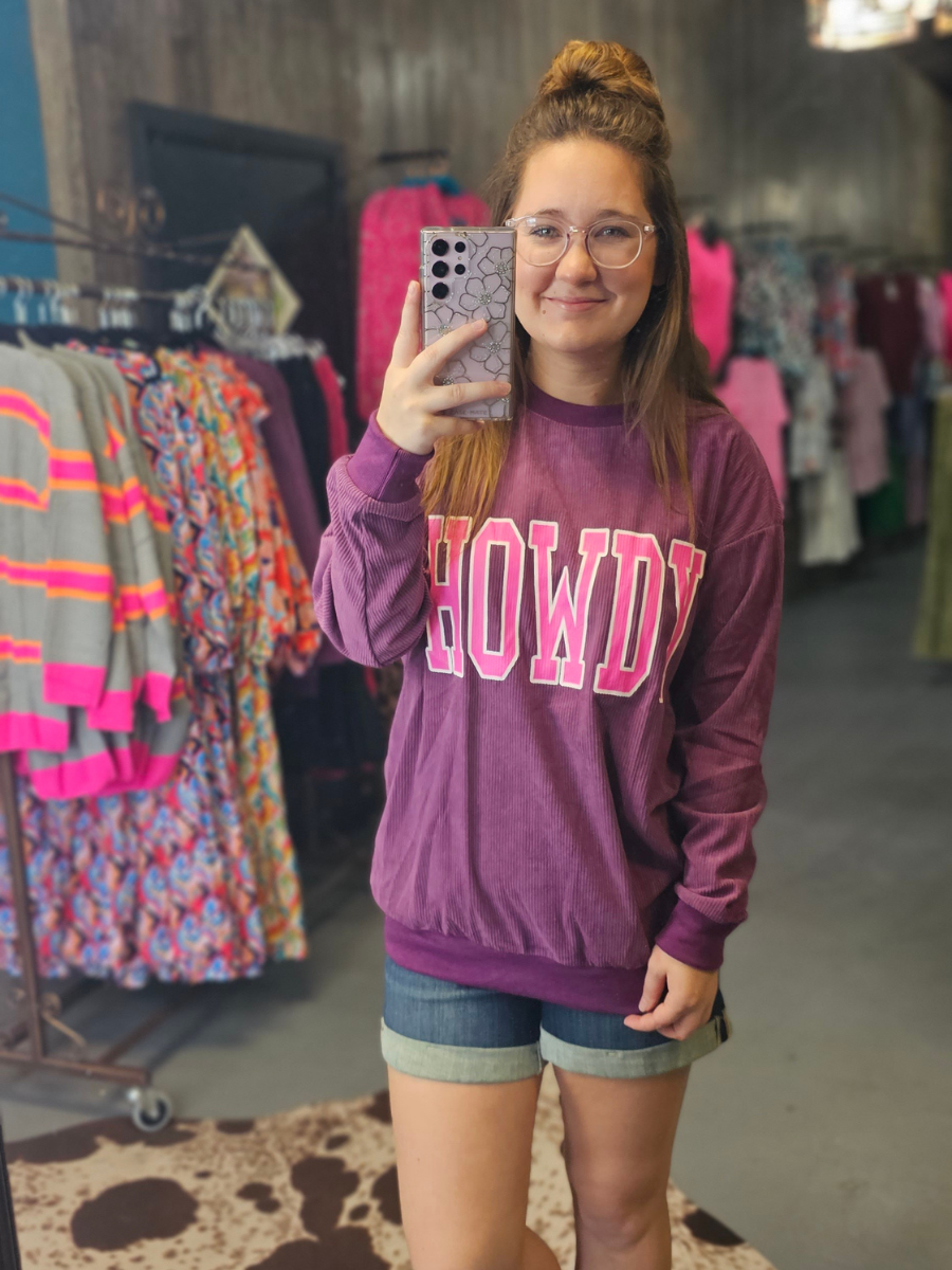 HOWDY Purple Corduroy Sweatshirt