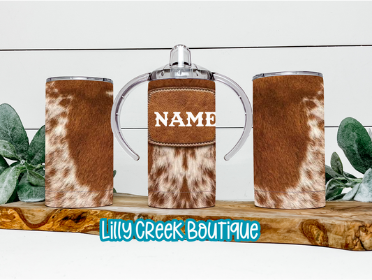 Brown Cowhide & Leather Sippy Cup Tumbler
