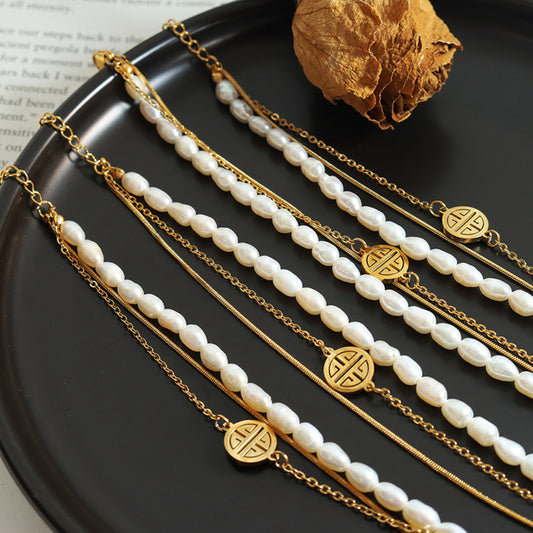 Rhea Pearl Layered Bracelet Set | Gold