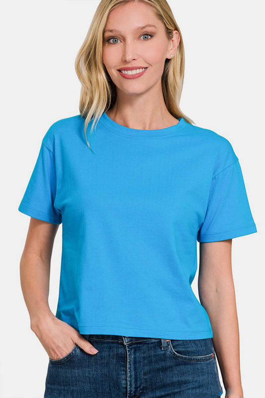 Beyond Basic Cropped T-Shirt | Zenana - BLUE
