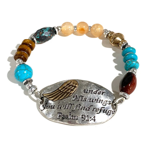 Psalm 91:4 Winged Prayer Beaded Bracelet