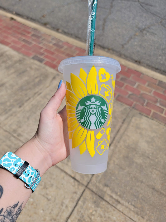 Yellow Sunflower Medical Field Starbucks Venti Cold Cup