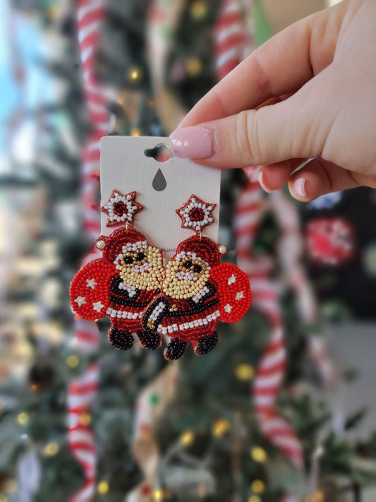 Holiday Santa Claus Seed Bead Earrings