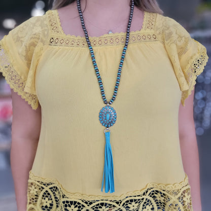 Western Concho Turquoise Leather Necklace Set