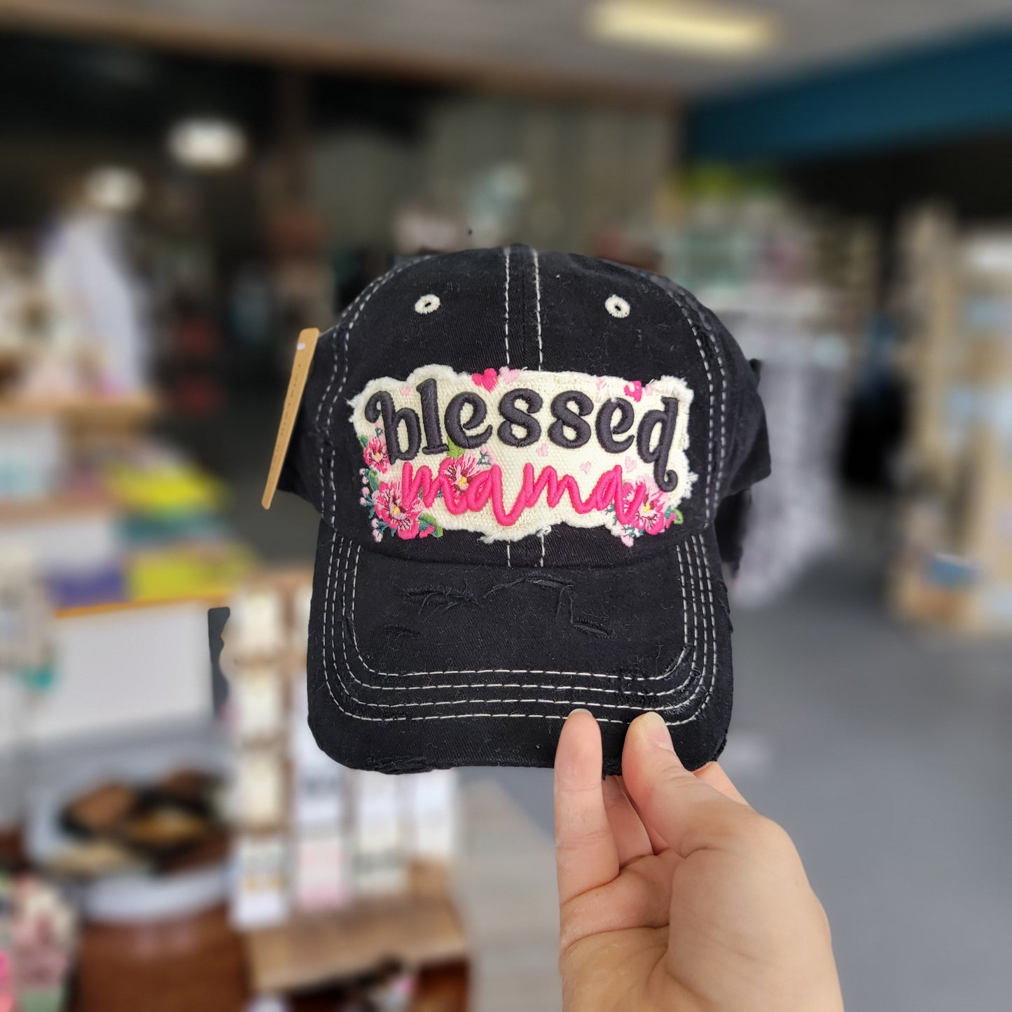 BLESSED MAMA distressed Ball Cap