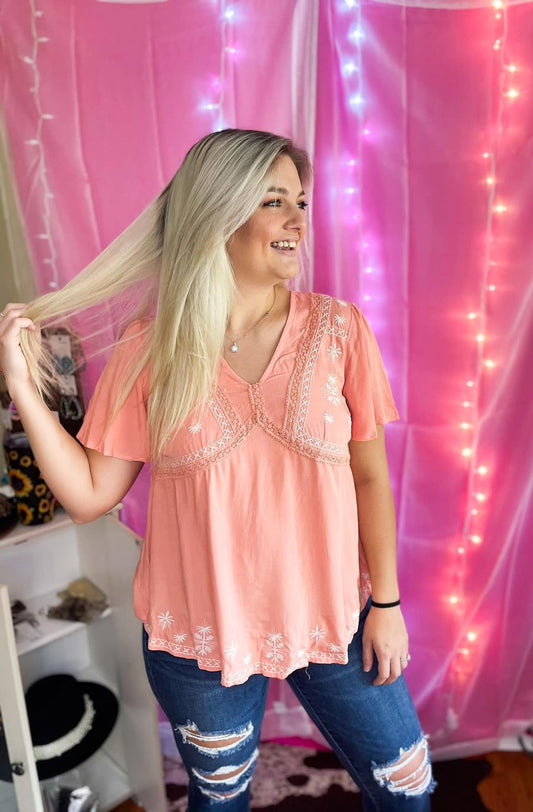 Easy to admire-Blush embroidery top