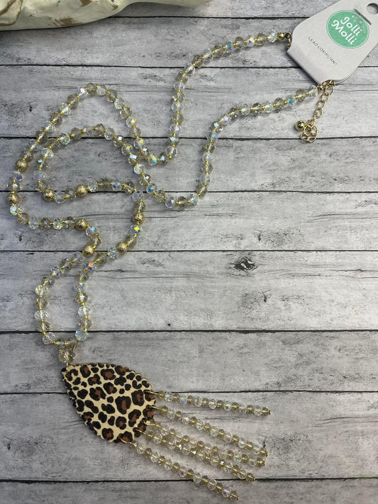 Leopard Tear Drop Beaded Pendant Necklace
