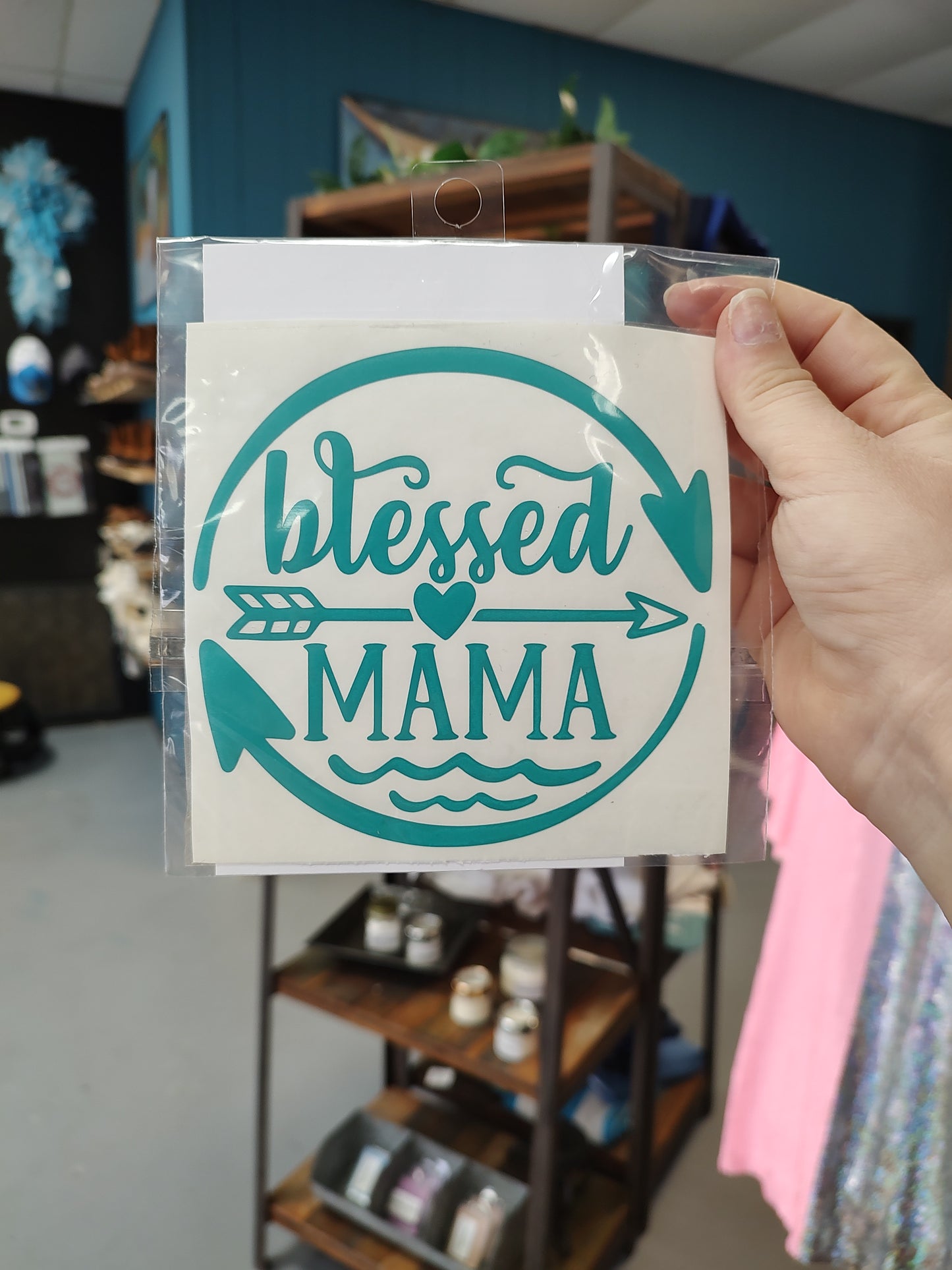 blessed mama arrow decal | teal