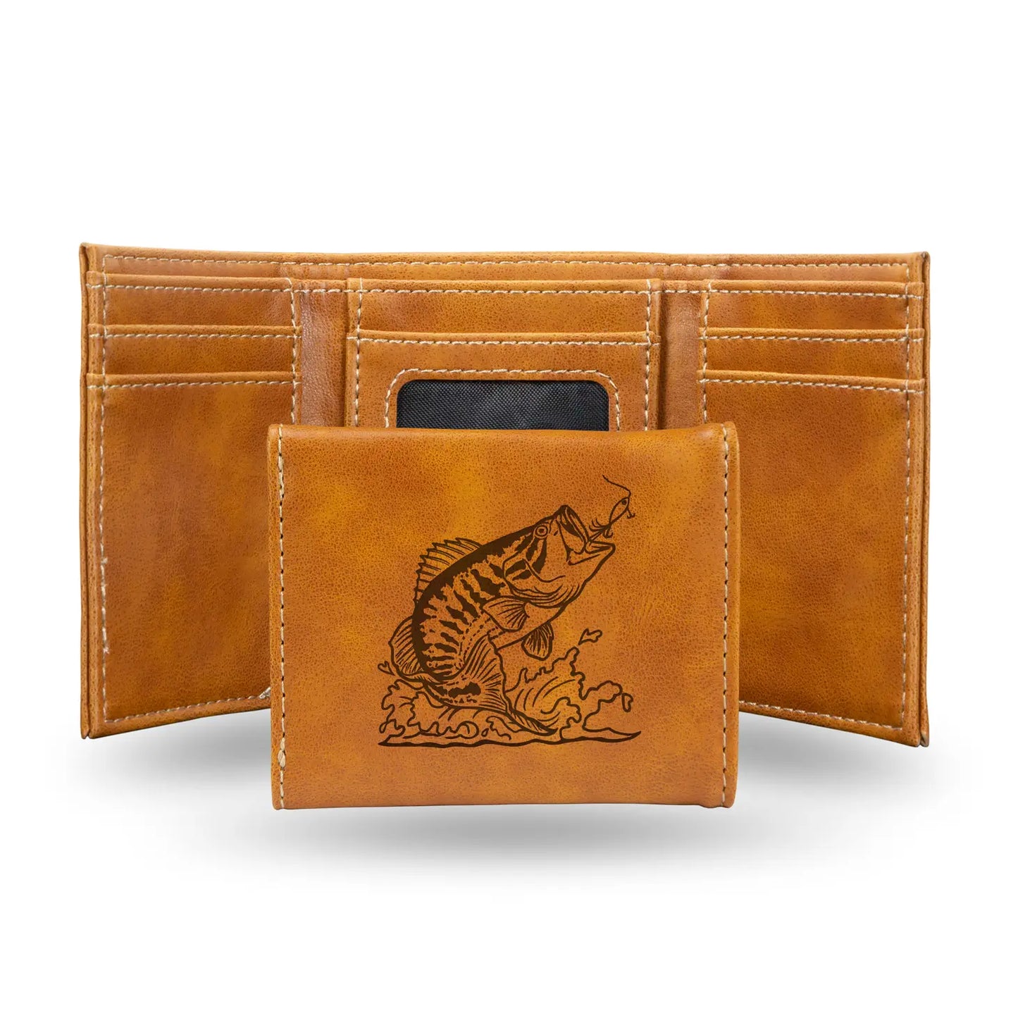 Wildlife Bass Laser Engraved Trifold Wallet, Brown