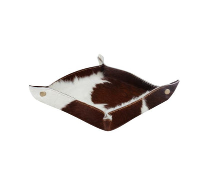 Genuine Leather Cowhide Myra Jewelry Tray - Brown & White